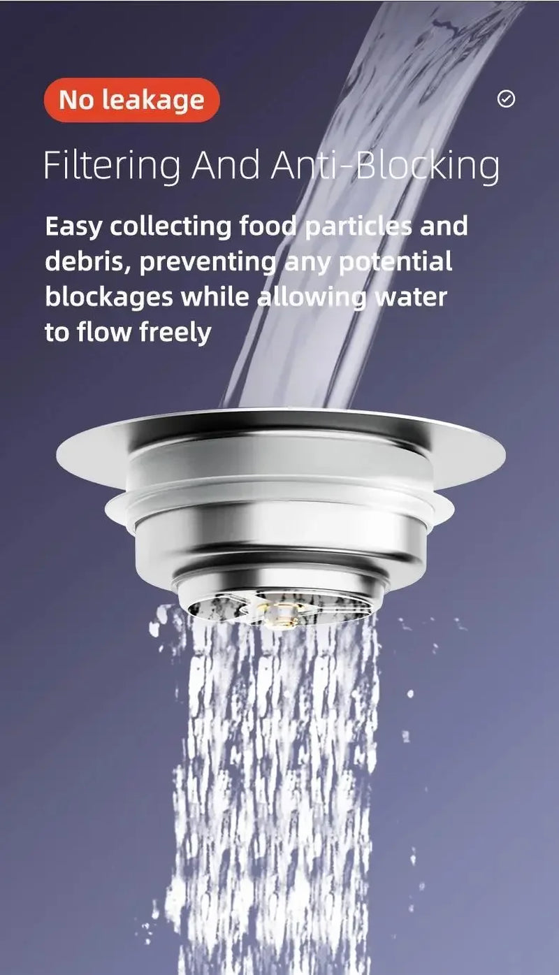 3-In-1 Stainless Steel Kitchen Sink Strainer - Pop-Up Stopper with Anti-Clogging Basket and Odor Filter, Easy Clean Drain Strain